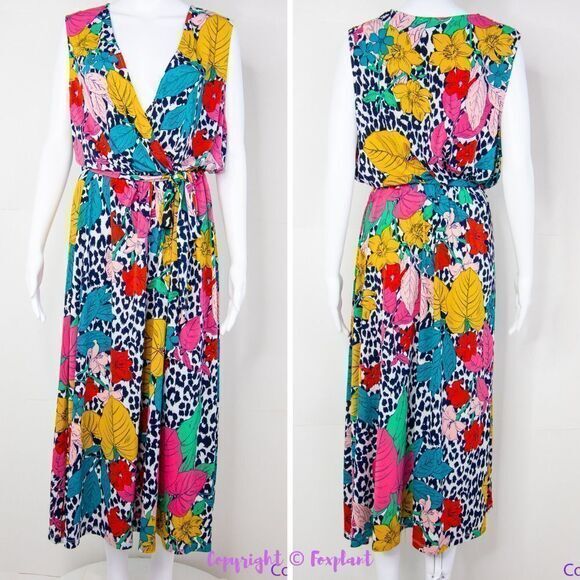 NEW Leota Wild Tropics‎ Justine Sleeveless Faux Wrap Dress, 2X - Picture 2 of 16
